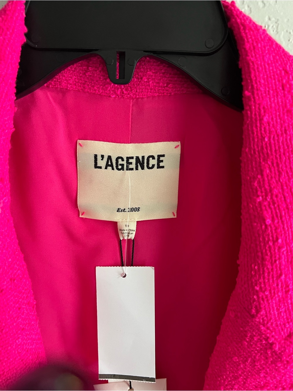 L'AGENCE Cropped Tweed Blazer in Hot Pink - Picture 5 of 6